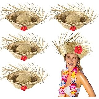 10 Pack Hawaiian Luau Straw Hats, Puerto Rico Pava Hat Beachcombe