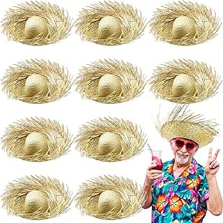 10 Pcs Adult Hawaiian Luau Straw Hats Pava Hat Puerto Rico Beachcomber Hats for
