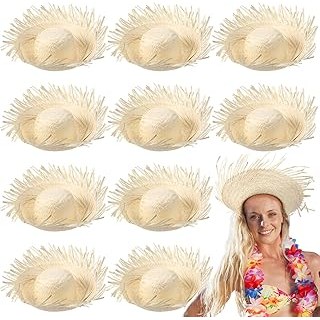 10 Pcs Adult Hawaiian Luau Straw Hats Pava Hat Puerto Rico Beachcomber Hats for