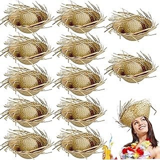 12 Pcs Hawaiian Straw Hat Luau Beachcomber Hats Pava Hat for Summ