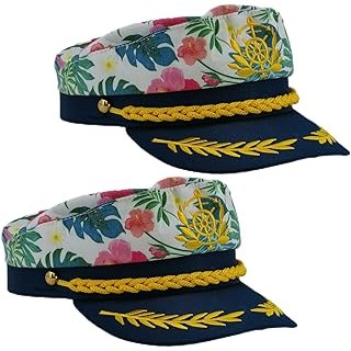 2 Pieces Captain Hats Adjustable Admiral Hat for Men Women,Pink Flower Sailor ha