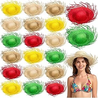 20 Pcs Hawaii Straw Hat for Adult Beachcomber Hat Luau Farmer Hat