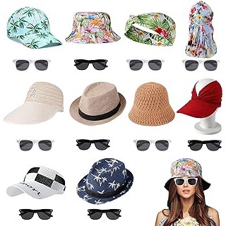 20PCS Bulk Summer Hat and Sunglasses Set for Adults - 10 Assorted