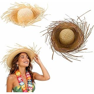 2pcs Hawaiian Straw Hat_ Woven Beach Sun Hats Packable Mexican Sombrero Headpiec