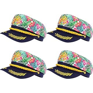 4 Pcs Hawaiian Flower Captain Hats - Adjustable Yacht Sailor Hats for Halloween