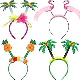 4 Pcs Hawaiian Party Headband Felt Luau Head Boppers Palm Tree Flamingo Pineappl