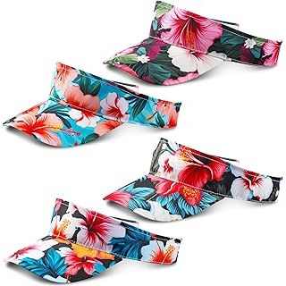 4 Pcs Hawaiian Visor Hat for Women Men Tropical Beach Adjustable Empty Top Sport
