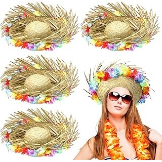 4 Pcs Puerto Rico Straw Hat Hawaii Straw Hat Scarecrow Costume Accessory for Sum
