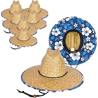 6 Pack Straw Hats – Bulk Wide Brim Lifeguard Sun Hats for Men & W