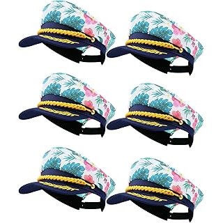 6 Pcs Captain Hat Hawaiian Pink Flower Sailor Hat Adjustable Yach