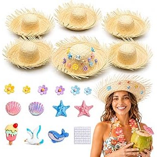 6 Pcs Puerto Rico Pava Hat Straw Hats with 78 DIY Accessories, Ji