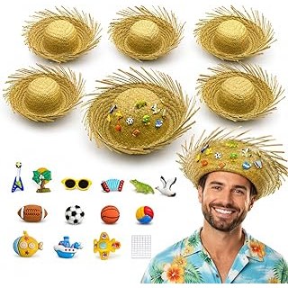 6 Pcs Puerto Rico Pava Hat Straw Hats with 78 DIY Accessories, Ji
