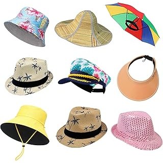 9 Assorted Funny Party Hawaiian Hats, Luau Party Photo Booth Prop