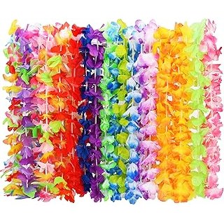 Arrowom 24pcs Hawaiian Leis Bulk Luau Party Silk Flower Necklace Colorful Tropic