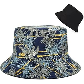 Bucket Hat Cotton Double-Side-Wear Reversible Sun Hat for Women Men, Summer Vaca