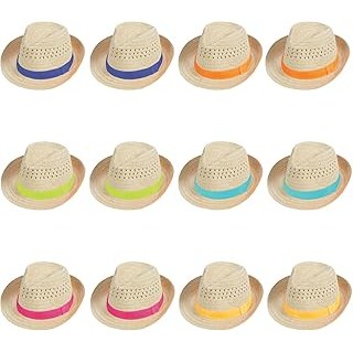 Bulk Fedora Hats 12 Pack - Colorful Straw Party Hats for Adults