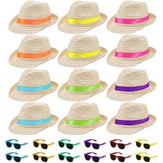 Bulk Straw Hats Cuban Panama Fedora Hats with Sunglasses Hawaiian
