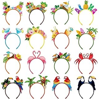 Capoda 16 Pcs Hawaiian Party Headband Felt Luau Head Boppers Tiki Aloha Boppers