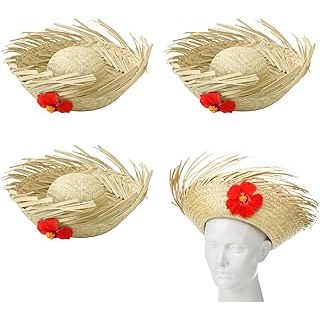 Cuffbow 4 Pcs Hawaii Straw Hat Pava Hat Puerto Rico Hibiscus Beac