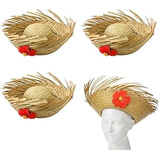 Cuffbow 4 Pcs Hawaii Straw Hat Pava Hat Puerto Rico Hibiscus Beac