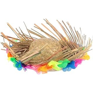 Hawaii Straw Hat Pava Hat Puerto Rico for Luau Party, Brim Sunflower Garland Str
