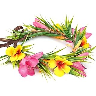 Hawaiian Leis Flower Crown - Artificial Tropical Flower Headpiece Hawaii Floral