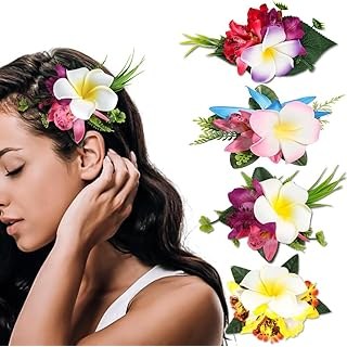 Hawaiian Plumeria Flower Hair Accessories for Women and Girls - 4 Pieces Artific