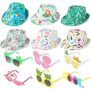 NICOWARM 6pcs Luau Fedora Hats, 6pcs Luau Party Sunglasses for Ad