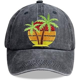 Palm Tree Hat, Summer Vacation Sun Baseball Cap Vintage Embroidered Adjustable D