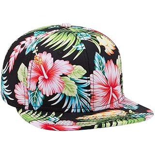 SNAP Hawaiian Pattern Square Flat Visor 6 Panel Pro Style Snapback Hat