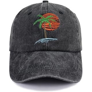 Summer Beach Sun Hat for Men Women, Tropical Themed Embroidered Adjustable Baseb